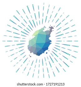 Forma de Paros, arrebato poligonal. Mapa de la isla con coloridos rayos estelares. Ilustración paro en digital, tecnología, internet, estilo de red. Ilustración vectorial.
