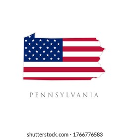 Shape of Pennsylvania state map with American flag. vector illustration. can use for united states of America indepenence day, nationalism, and patriotism illustration. USA flag design