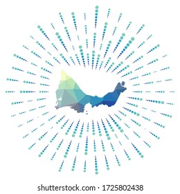 Forma de Providenciales, explosión poligonal. Mapa de la isla con coloridos rayos estelares. Ilustración providenciales en digital, tecnología, internet, estilo de red. Ilustración vectorial.