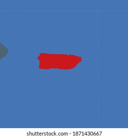 Shape of Puerto Rico in context of neighbor countries. Country highlighted with red color on world map. Puerto Rico map template. Vector illustration.