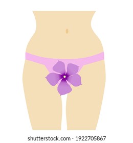 Woman’s shape with purple bikini and flower