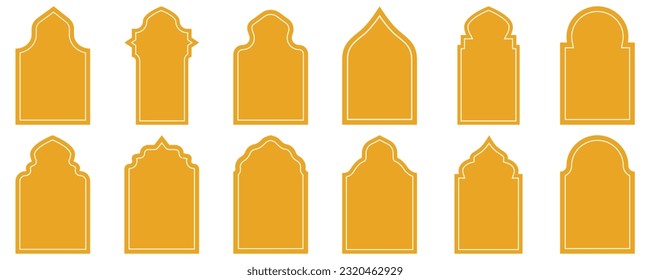 Shape Ramadan Window frame set. Arabic ramadan arches islamic ornament. Oriental architecture shape windows and doors. Flat vector illustration