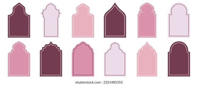 Shape Ramadan Window frame set. Arabic ramadan arches islamic ornament. Oriental architecture shape windows and doors. Flat vector illustration.