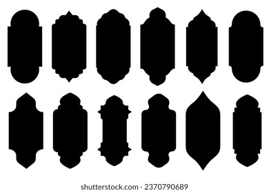 Shape Ramadan Window frame set. Arabic ramadan arches islamic ornament. Ornament architecture shape windows and doors. Vector illustration