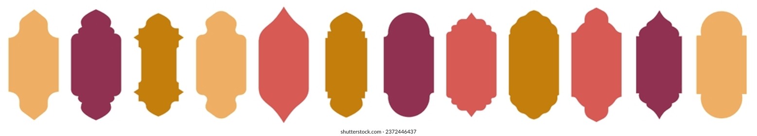 Shape Ramadan Window frame set. Arabic ramadan arches islamic ornament. Ornament architecture shape windows and doors. Vector illustration