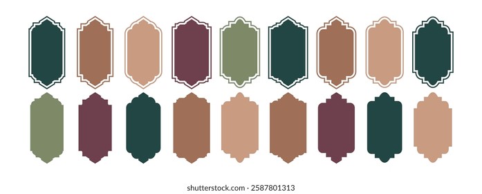 Shape Ramadan Window frame set. Arabic Ramadan arches Islamic ornament. Oriental architecture shape windows and doors. Flat vector illustration.