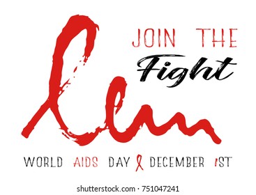 Shape of red AIDS ribbon from brush strokes on white background. Join the fight at World AIDS day in December 1st. Vector illustration