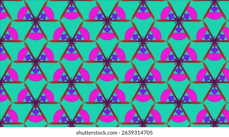 The shape resembles a petal along a hexagonal axis with many colors on a plain light green-blue background. It is a seamless pattern.