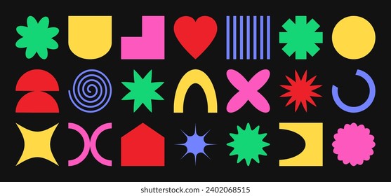 Shape retro element, abstract y2k figure, modern sticker, geometry simple form, vibrant groovy futuristic vector icon. Minimal brutalist illustration