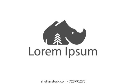The shape of a rhino with a tree in the middle