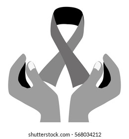 Shape ribbon breast cancer signal in the hands , vector illustration