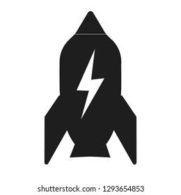 shape rocket with lightning. isolated on white. black and white