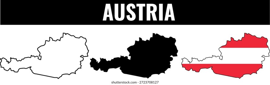 Conjunto de formas de Austria que muestra contornos y colores, incluida la representación de la bandera del país