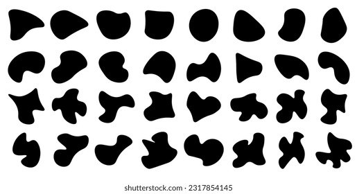 shape set, Random blobs print. Black Form Abstract style design simple rounded