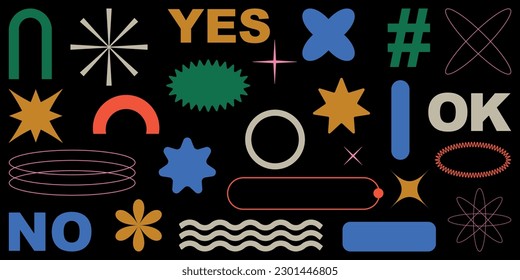 Shape set y2k style for banner. Shape set y2k style for decoaration.Simple shapes.Shape set y2k style for poster.Trendy 90s.Trendy geometric forms.Y2k aesthetic.