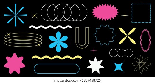 Shape set y2k style for banner. Y2k aesthetic.Simple shapes.Shape set y2k style for poster.Trendy 90s.Trendy geometric forms.Shape set y2k style for decoaration.