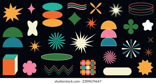 Shape set y2k style for banner. Y2k aesthetic.Shape set y2k style for decoaration.Simple shapes.Trendy 90s.Trendy geometric forms.Shape set y2k style for poster.