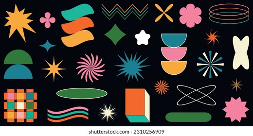 Shape set y2k style for banner. Y2k aesthetic.Shape set y2k style for decoaration.Simple shapes.Shape set y2k style for poster.Trendy 90s.Trendy geometric forms.