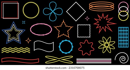 Shape set y2k style for banner. Shape set y2k style for decoaration.Y2k aesthetic.Simple shapes.Shape set y2k style for poster.Trendy 90s.Trendy geometric forms.