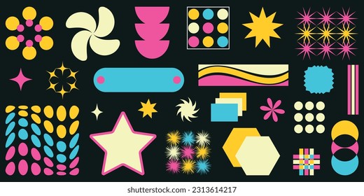 Shape set y2k style for banner. Y2k aesthetic.Shape set y2k style for decoaration.Simple shapes.Shape set y2k style for poster.Trendy 90s.Trendy geometric forms.