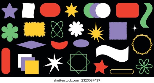 Shape set y2k style for banner. Y2k aesthetic.Shape set y2k style for decoaration.Simple shapes.Shape set y2k style for poster.Trendy 90s.Trendy geometric forms.