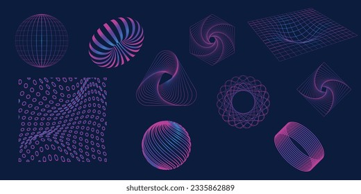 Shape set y2k style for banner. Shape set y2k style. Simple shapes. Shape set y2k style for decoaration. Shape set y2k style for poster. Trendy geometric forms. Trendy 90s. Aesthetic