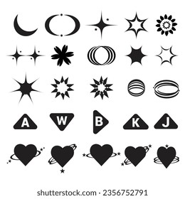 Shape set y2k style for banner. Y2k aesthetic.Shape set y2k style for decoaration.Simple shapes.Shape set y2k style for poster.Trendy 90s.Trendy geometric forms.