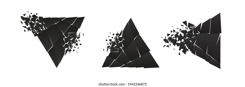 Shape shattered and explodes flat style design vector illustration set.