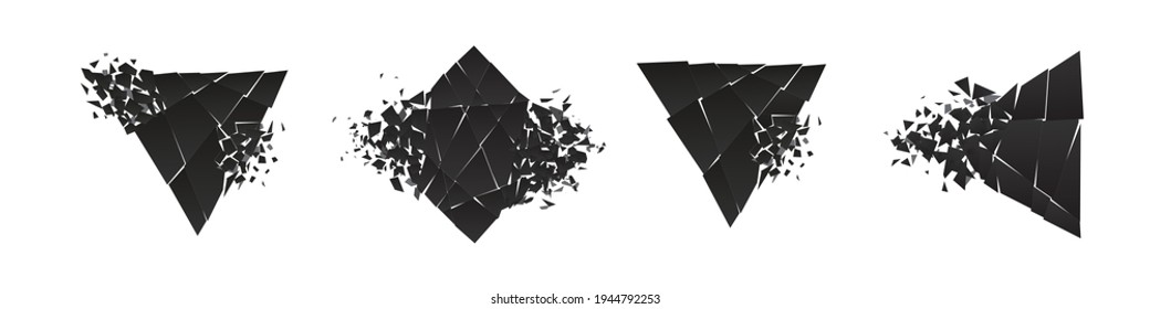 Shape shattered and explodes flat style design vector illustration set isolated on white background.