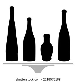 Shape of silhouette of bottle for alcohol, beer, kvass, waters. Outline of a container for storing liquid