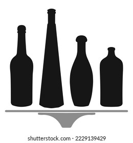 Shape of silhouette of bottle for alcohol, beer, kvass, waters. Outline of a container for storing liquid