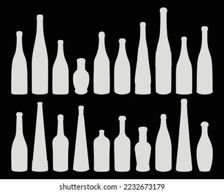 Shape of silhouette of bottle for alcohol, beer, kvass, waters. Outline of a container for storing liquid