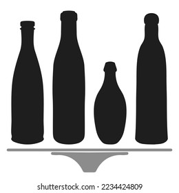 Shape of silhouette of bottle for alcohol, beer, kvass, waters. Outline of a container for storing liquid