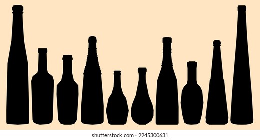 Shape of silhouette of bottle for alcohol, beer, kvass, waters. Outline of a container for storing liquid