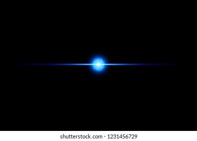 Shape, Single Line, Light Beam, Spotlight, Star. Blue neon lines with light effects isolated on black transparent background. Vector illustration