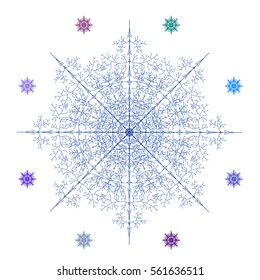 shape of snowflakes on a white background, drawing contour lines