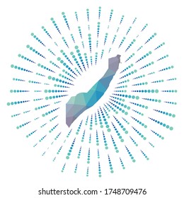 Shape of Somalia, polygonal sunburst. Map of the country with colorful star rays. Somalia illustration in digital, technology, internet, network style. Vector illustration.