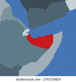Shape of Somaliland in context of neighbor countries. Country highlighted with red color on world map. Somaliland map template. Vector illustration.