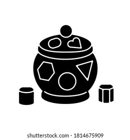 Shape sorter pot black glyph icon. Sorting toy for toddlers. Early childhood education and activities. Color and shape identification. Silhouette symbol on white space. Vector isolated illustration