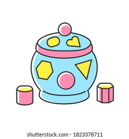 Shape sorter pot RGB color icon. Sorting toy for toddlers. Early childhood education and activities. Sensory skills development. Color and shape identification. Isolated vector illustration