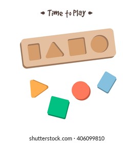 Shape sorter puzzle toy for babies, concept of developing fine motor skills, learning shapes and colors, educational toy for babies, toddlers and kids. Shapes and colours toy. Wooden vector toy.