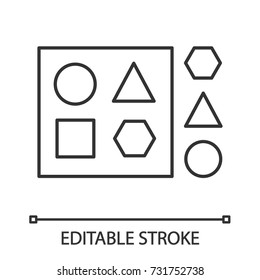 Shape sorter toy linear icon. Thin line illustration. Contour symbol. Educational game. Vector isolated outline drawing. Editable stroke