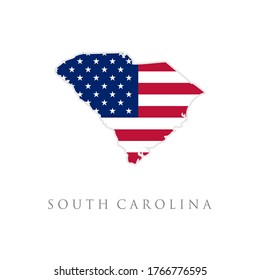 Shape of South Carolina state map with American flag. vector illustration. can use for united states of America indepenence day, nationalism, and patriotism illustration. USA flag design