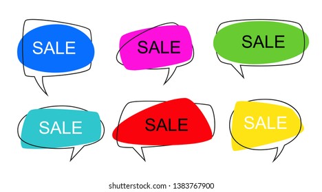 Shape speech bubble. Talk pop art bubbles colorful shapes of balloon for abstract sale price sticker, retro shaping frames vector illustration