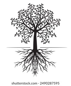 Shape of Spring Tree with Leaves. Vector outline Illustration. Plant in Garden.