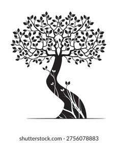 Shape of Spring Tree. Outline Illustration. Plant in Garden.