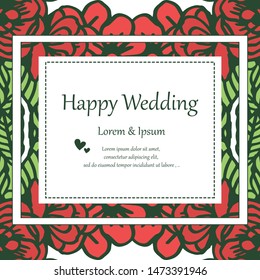 Shape square frame, vintage flower frame, design of card happy wedding. Vector