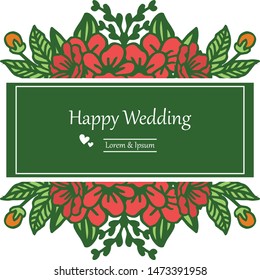 Shape square frame, vintage flower frame, design of card happy wedding. Vector