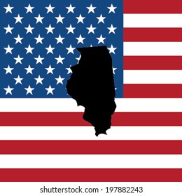 The shape of the state of Illinois with the American Flag in the Background