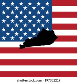 The shape of the state of Kentucky with the American Flag in the Background